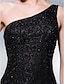 cheap Evening Dresses-Sheath / Column Sparkle &amp; Shine Dress Holiday Cocktail Party Court Train Sleeveless One Shoulder Lace with Beading 2023