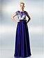 cheap Prom Dresses-A-Line Color Block Prom Dress Jewel Neck Short Sleeve Floor Length Chiffon Lace with Lace