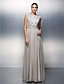 cheap Evening Dresses-Sheath / Column Elegant Dress Prom Formal Evening Floor Length Sleeveless Jewel Neck Chiffon V Back with Ruched Beading 2024