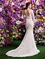 cheap Wedding Dresses-Mermaid / Trumpet V Neck Court Train Lace Made-To-Measure Wedding Dresses with Beading / Lace by LAN TING BRIDE®