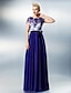 זול שמלות נשף-A-line color block שמלת נשף צווארון תכשיט קצר שרוול קצר באורך הרצפה תחרה שיפון עם תחרה