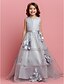 cheap Flower Girl Dresses-A-Line Floor Length Pageant Flower Girl Dresses - Organza / Satin Sleeveless Jewel Neck with Sash / Ribbon / Buttons / Flower