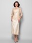 Χαμηλού Κόστους Φορέματα για τη Μητέρα της Νύφης-Ίσια Γραμμή Φόρεμα Μητέρας της Νύφης Εσάρπα περιλαμβάνεται Τετράγωνη Λαιμόκοψη Κάτω από το γόνατο Δαντέλα 3/4 Μήκος Μανικιού με Κρυστάλλινη καρφίτσα 2022