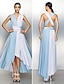 cheap Evening Dresses-A-Line Color Block Dress Prom Asymmetrical Sleeveless V Neck Jersey with Criss Cross Pleats  / Formal Evening