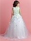 cheap Flower Girl Dresses-A-Line / Princess Sweep / Brush Train Flower Girl Dress - Satin / Tulle Sleeveless Jewel Neck with Beading / Flower by LAN TING BRIDE®