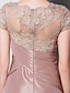 preiswerte Beliebte Styles bei Brautmutterkleidern-A-Linie Brautmutterkleid Durchschauen Ausgekehlt Knie-Länge Taft Perlen-Spitze Kurzarm mit Blume 2022