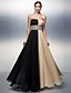 cheap Prom Dresses-A-Line Strapless Floor Length Chiffon Color Block Prom / Formal Evening Dress with Beading / Sequin / Sash / Ribbon by TS Couture®