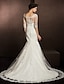 cheap Wedding Dresses-Mermaid / Trumpet Wedding Dresses Scoop Neck Court Train Lace 3/4 Length Sleeve See-Through with Appliques 2021