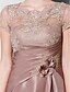 Недорогие Популярные модели для матери невесты-А-силуэт Платье для матери невесты Смотреть сквозь Ажурный До колена Тафта Кружево с бусинами С короткими рукавами с Цветы 2022