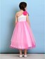 Χαμηλού Κόστους Φορέματα για παρανυφάκια-Βραδινή τουαλέτα Κάτω από το γόνατο Ένας Ώμος Τούλι Junior Bridesmaid Dresses &amp; Gowns Με Λουλούδι Παιδικό γαμήλιο φόρεμα καλεσμένων 4-16 ετών
