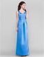 cheap Bridesmaid Dresses-Floor-length Satin Bridesmaid Dress - Ocean Blue Plus Sizes / Petite Sheath/Column Straps