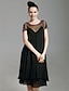 cheap Special Occasion Dresses-Sheath / Column Little Black Dress Dress Cocktail Party Knee Length Short Sleeve Illusion Neck Chiffon with Beading 2022