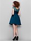 cheap Prom Dresses-A-Line Dress Cocktail Party Prom Short / Mini Short Sleeve Illusion Neck Satin Chiffon with Ruched Beading 2023