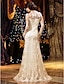 cheap Wedding Dresses-Sheath / Column Illusion Neck Floor Length Lace Made-To-Measure Wedding Dresses with Lace by LAN TING BRIDE® / Illusion Sleeve / See-Through