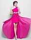 cheap Bridesmaid Dresses-Sheath / Column One Shoulder Floor Length Chiffon Bridesmaid Dress with Bow(s)
