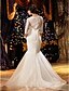 cheap Wedding Dresses-Mermaid / Trumpet Jewel Neck Sweep / Brush Train Lace Made-To-Measure Wedding Dresses with Button by LAN TING BRIDE® / Illusion Sleeve / See-Through