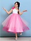 זול שמלות שושבינה צעירה-נשף באורך הקרסול כתפיה אחת טול שמלות ושמלות שושבינה ג&#039;וניור עם פרח שמלת אורח לחתונה לילדים 4-16 שנה