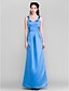 cheap Bridesmaid Dresses-Floor-length Satin Bridesmaid Dress - Ocean Blue Plus Sizes / Petite Sheath/Column Straps