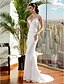 cheap Wedding Dresses-Mermaid / Trumpet Spaghetti Strap Sweep / Brush Train Satin Chiffon Made-To-Measure Wedding Dresses with Beading / Ruched / Side-Draped by LAN TING BRIDE®