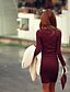 abordables Robes Mini-Mini robe Femme Moulante manche longue Printemps Automne Hiver - Vêtement de rue Couleur Pleine Col V Laine Sans Doublure Mince Noir Rouge Gris S M L XL XXL