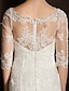 cheap Wedding Dresses-Mermaid / Trumpet Wedding Dresses Scoop Neck Court Train Lace 3/4 Length Sleeve See-Through with Appliques 2021