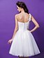 cheap Wedding Dresses-Ball Gown One Shoulder Knee Length Tulle Made-To-Measure Wedding Dresses with Ruched / Flower / Criss-Cross by LAN TING BRIDE® / Little White Dress