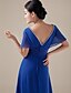 cheap Special Occasion Dresses-A-Line Open Back Formal Evening Dress V Neck Short Sleeve Floor Length Chiffon Satin with Beading 2020