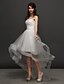 cheap Wedding Dresses-Wedding Dresses Asymmetrical A-Line Strapless Strapless Tulle With Ruched Beading 2023 Winter Bridal Gowns