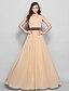 cheap Bridesmaid Dresses-A-Line Jewel Neck Floor Length Chiffon Bridesmaid Dress with Draping / Sash / Ribbon by LAN TING BRIDE®