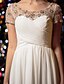 preiswerte Hochzeitskleider-A-Linie Hochzeitskleider U-Ausschnitt Boden-Länge Chiffon Kurzarm Durchsichtig mit Perlenstickerei Überkreuzte Rüschen 2020