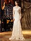 cheap Wedding Dresses-Sheath / Column Illusion Neck Floor Length Lace Made-To-Measure Wedding Dresses with Lace by LAN TING BRIDE® / Illusion Sleeve / See-Through