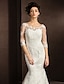 cheap Wedding Dresses-Mermaid / Trumpet Wedding Dresses Scoop Neck Court Train Lace 3/4 Length Sleeve See-Through with Appliques 2021