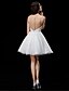 cheap Wedding Dresses-A-Line Jewel Neck Short / Mini Tulle Made-To-Measure Wedding Dresses with Beading / Appliques / Button by LAN TING BRIDE® / See-Through
