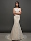 זול שמלות כלה-שמלות חתונה שובל קורט בתולת ים \ חצוצרה ללא שרוולים עם תכשיטים טול עם תחרה 2023 סתיו שמלות כלה