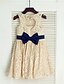 olcso Šaty pro družičky-A-Line Tea Length Flower Girl Dress - Lace Sleeveless Jewel Neck with Bow(s) by LAN TING BRIDE®