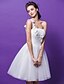 cheap Wedding Dresses-Ball Gown One Shoulder Knee Length Tulle Made-To-Measure Wedding Dresses with Ruched / Flower / Criss-Cross by LAN TING BRIDE® / Little White Dress