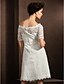 זול חנות החתונות-גזרת A שמלות חתונה בטו צוואר באורך  הברך תחרה חצי שרוול פורמאלי יום יומי שמלות לבנות קטנות שרוול האשליה עם סרט 2022