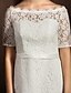 cheap The Wedding Store-A-Line Wedding Dresses Bateau Neck Knee Length Lace Half Sleeve Formal Casual Little White Dress Illusion Sleeve with Sash / Ribbon 2022