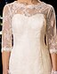 cheap Wedding Dresses-Mermaid / Trumpet Jewel Neck Sweep / Brush Train Lace Made-To-Measure Wedding Dresses with Button by LAN TING BRIDE® / Illusion Sleeve / See-Through