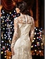 cheap Wedding Dresses-Sheath / Column Illusion Neck Floor Length Lace Made-To-Measure Wedding Dresses with Lace by LAN TING BRIDE® / Illusion Sleeve / See-Through