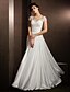 cheap Wedding Dresses-A-Line Wedding Dresses Scoop Neck Floor Length Satin Chiffon Short Sleeve Casual Plus Size with Beading Appliques 2022 / Illusion Sleeve