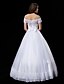 cheap Wedding Dresses-A-Line / Princess Off Shoulder Ankle Length Lace / Tulle Made-To-Measure Wedding Dresses with Bowknot / Appliques / Button by LAN TING BRIDE® / See-Through