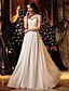 Χαμηλού Κόστους Νυφικά Φορέματα-Γραμμή Α Φορεματα για γαμο Scoop Neck Μακρύ Σιφόν Κοντομάνικο Σι-θρου με Χάντρες Χιαστί 2020