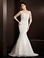 cheap Wedding Dresses-Mermaid / Trumpet Wedding Dresses Scoop Neck Court Train Lace 3/4 Length Sleeve See-Through with Appliques 2021