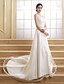 cheap Wedding Dresses-A-Line Jewel Neck Court Train Satin / Tulle Made-To-Measure Wedding Dresses with Beading / Appliques by