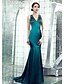 cheap Special Occasion Dresses-Mermaid / Trumpet V Neck Floor Length Stretch Satin Beautiful Back Formal Evening Dress with Beading by