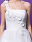 cheap Wedding Dresses-Ball Gown One Shoulder Knee Length Tulle Made-To-Measure Wedding Dresses with Ruched / Flower / Criss-Cross by LAN TING BRIDE® / Little White Dress