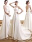cheap Wedding Dresses-A-Line Jewel Neck Court Train Satin / Tulle Made-To-Measure Wedding Dresses with Beading / Appliques by
