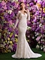 cheap Wedding Dresses-Mermaid / Trumpet V Neck Court Train Lace Made-To-Measure Wedding Dresses with Beading / Lace by LAN TING BRIDE®