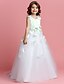 cheap Flower Girl Dresses-A-Line / Princess Sweep / Brush Train Flower Girl Dress - Satin / Tulle Sleeveless Jewel Neck with Beading / Flower by LAN TING BRIDE®